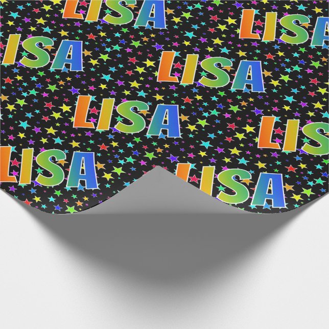 Papier Cadeau Prénom Rainbow "LISA" + Stars (Coin)