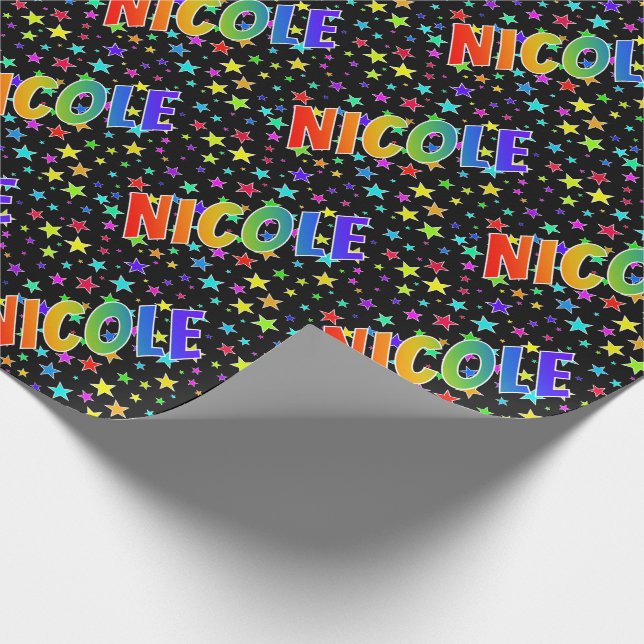 Papier Cadeau Prénom Rainbow "NICOLE" + Stars (Coin)