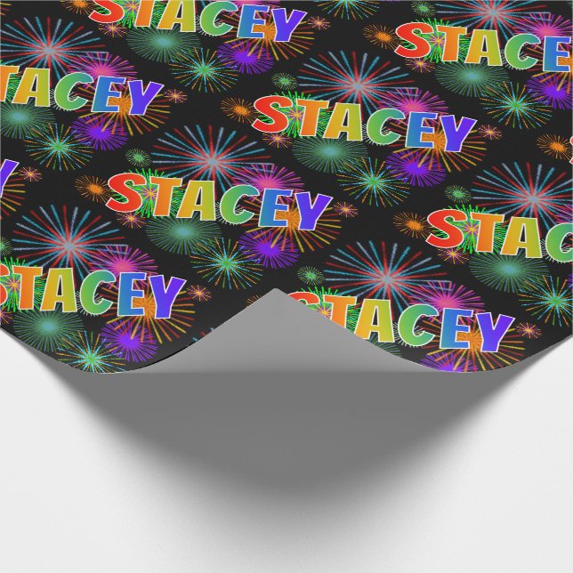 Papier Cadeau Prénom Rainbow "STACEY" + Fireworks (Coin)