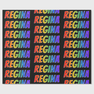 Papier Cadeau Prénom "REGINA" d'arc-en-ciel ; Amusement et