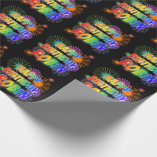 Papier Cadeau Prénom "ROBIN", Amusant "HEUREUX ANNIVERSAIRE" (Coin)