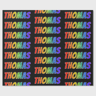 Papier Cadeau Prénom "THOMAS" d'arc-en-ciel ; Amusement et