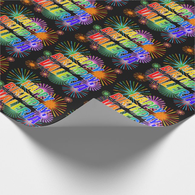 Papier Cadeau Prénom "VALERIA", Amusant "HEUREUX ANNIVERSAIRE" (Coin)