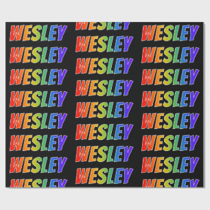 Papier Cadeau Prénom "WESLEY" d'arc-en-ciel ; Amusement et