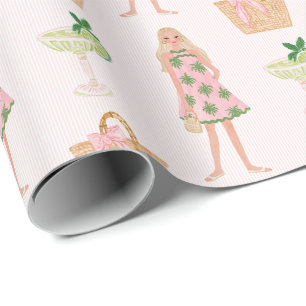Papier Cadeau Prépa Fantaisiste Rose & Vert Palm Beach