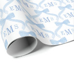 Papier Cadeau Préparatifs Monogramme Bleu Nœuds Bébé Garçon<br><div class="desc">Ce design d'emballage cadeau charmant comporte un nœud bleu aquarelle peint à la main avec un monogramme de 3 lettres que vous pouvez personnaliser avec les initiales du destinataire chanceux.</div>