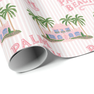 Papier Cadeau Préparation capricieuse rose et verte Palm Beach