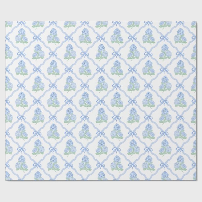 Papier Cadeau Preppy Blue Green Hydrangeas (Plat)