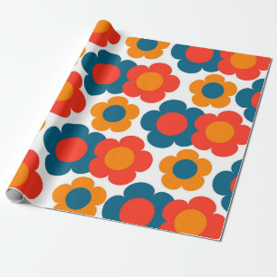 Papier Cadeau Preppy Blue Orange Hippie Motif