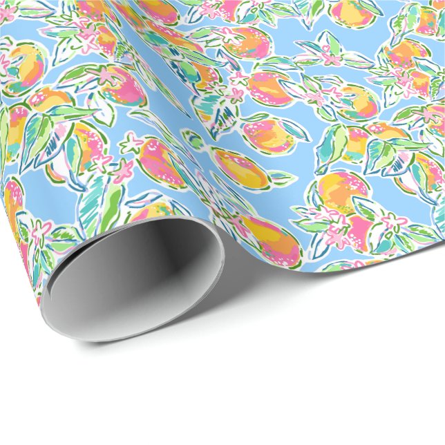 Papier Cadeau Preppy Palm Beach Imprimer Pastel Oranges (Coin rond)