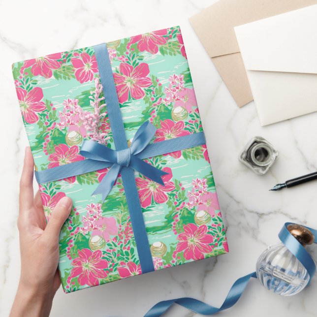 Papier Cadeau Preppy Palm Beach Motif de fleurs tropicales (Cadeaux)