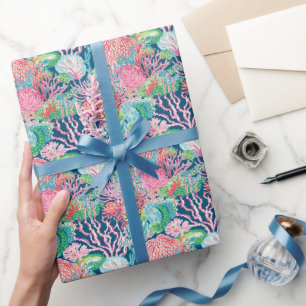 Papier Cadeau Preppy Palm Beach Ocean Coral Motif