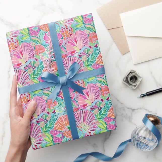 Papier Cadeau Preppy Palm Beach Ocean Shells Motif (Cadeaux)