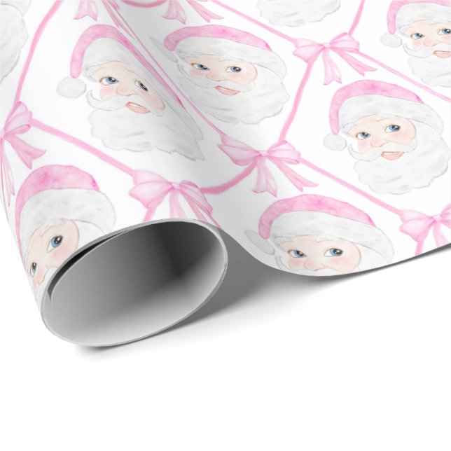 Papier Cadeau Preppy Pink Père Noël arcs Noël grand-millénaire (Coin rond)