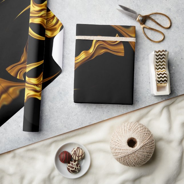 Papier Cadeau Présentation sophistiquée : Abstrait noir et or (Artisanat)