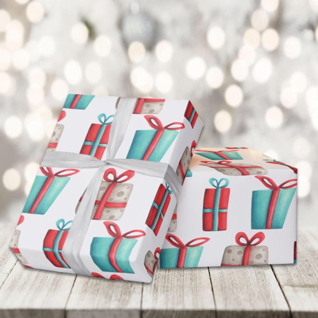 Papier Cadeau Présents gris, rouge et turquoise modélisés (Créateur téléchargé)