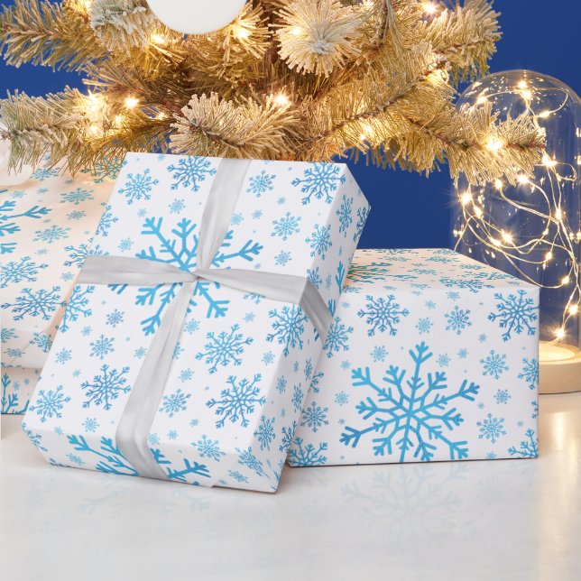 Papier Cadeau Pretty Blue Christmas Snowflakes en hiver (Vacances)