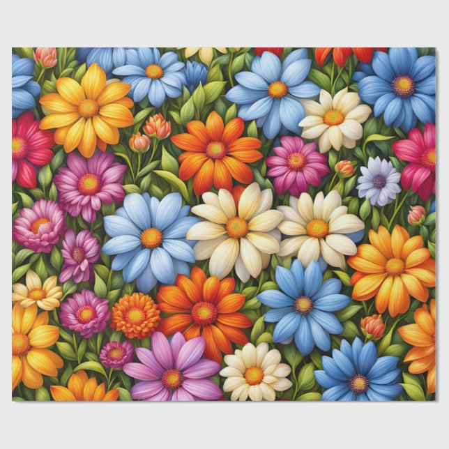 Papier Cadeau Pretty Flowers, Brightly Colored (Plat)