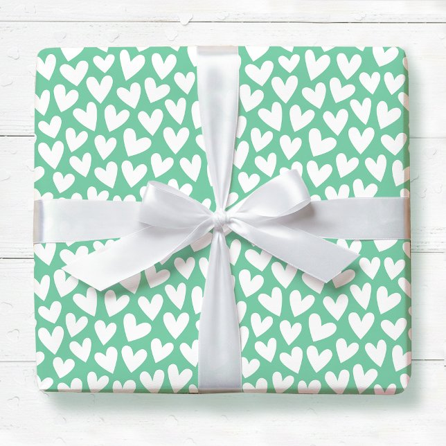 Papier Cadeau Pretty Love Heart Pattern Mint White Valentine (Créateur téléchargé)