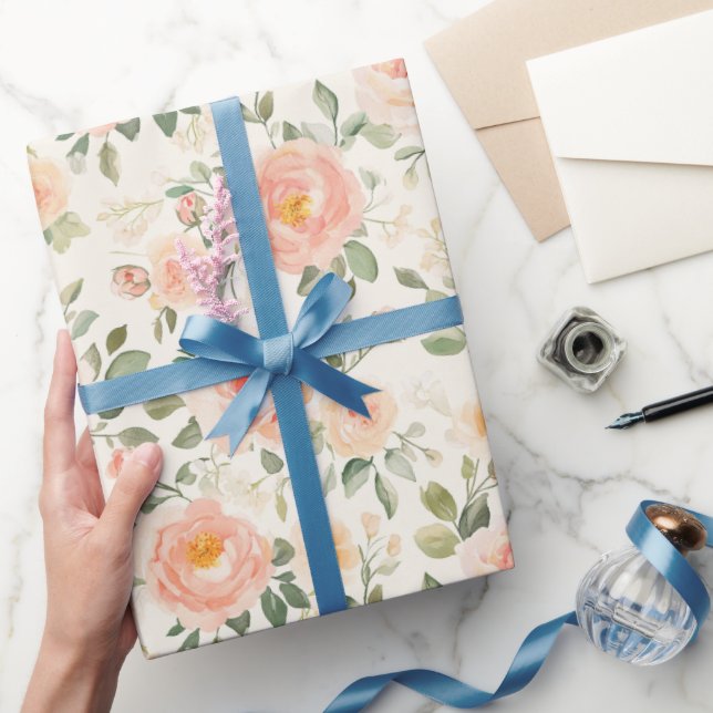 Papier Cadeau Pretty Peach Flowers Bridal Shower (Cadeaux)