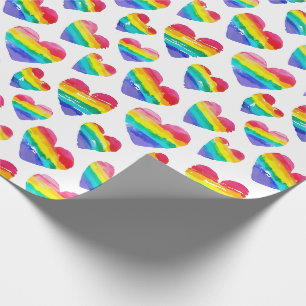 Papier Cadeau Pride Coeurs arc-en-ciel blanc