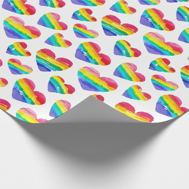 Papier Cadeau Pride Coeurs arc-en-ciel blanc (Coin)