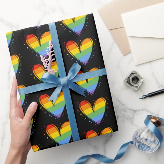 Papier Cadeau Pride Rainbow LGBTQ Mariage cardiaque (Cadeaux)