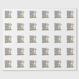 Papier Cadeau Priez Attendez Croyez Croix Chrétien Vintage