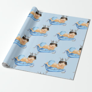 Papier Cadeau Prince Royal Baby Blue & Silver Coussin Boy