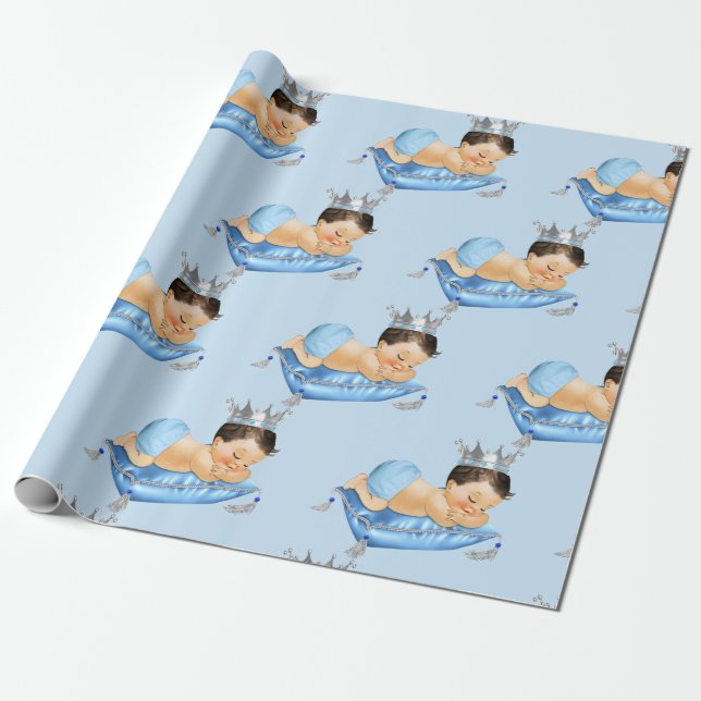 Papier Cadeau Prince Royal Baby Blue & Silver Coussin Boy (Déroulé)