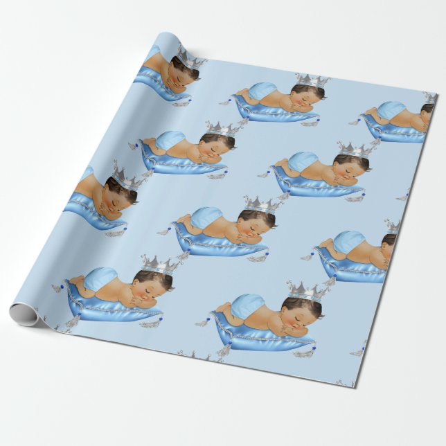 Papier Cadeau Prince Royal Baby Blue & Silver Coussin Boy (Déroulé)