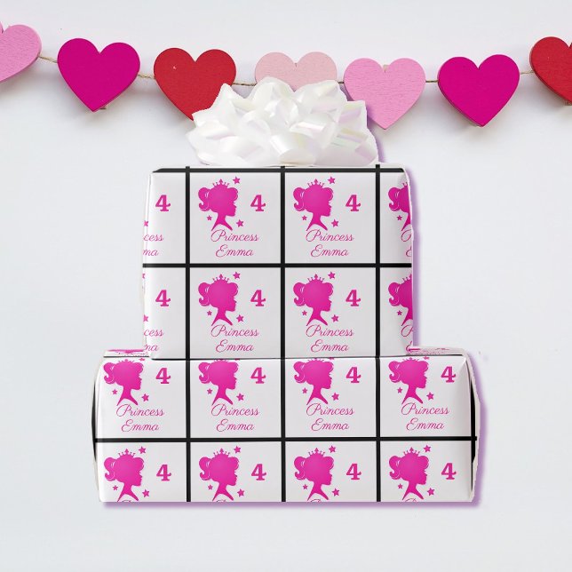 Papier Cadeau Princesse Ajouter le nom de la fille Age Joli rose (Créateur téléchargé)