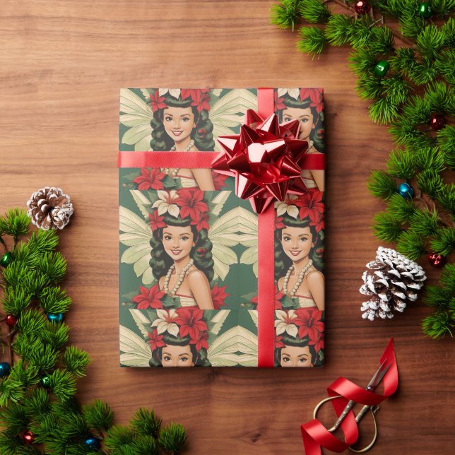 Papier Cadeau Princesse de Noël Tropical Rétro 50s (Cadeau de vacances)