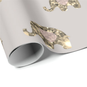 Papier Cadeau Princesse grise grise rose Elephant Faux Gold Baby