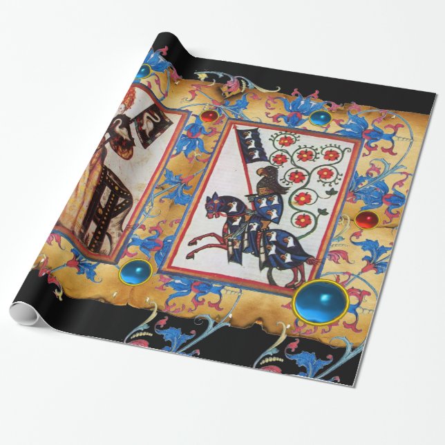 PAPIER CADEAU PRINCESSE PENTHESILEA ET CHEVALIER BLEU À CHEVAL (Déroulé)