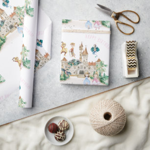 Papier Cadeau Princesses, Chevaliers et Dragons Fairy Tale Anniv
