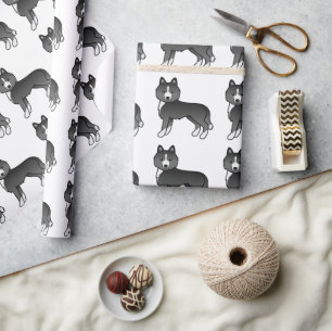 Papier Cadeau Principalement Noir Sibérien Husky Cute Motif chie