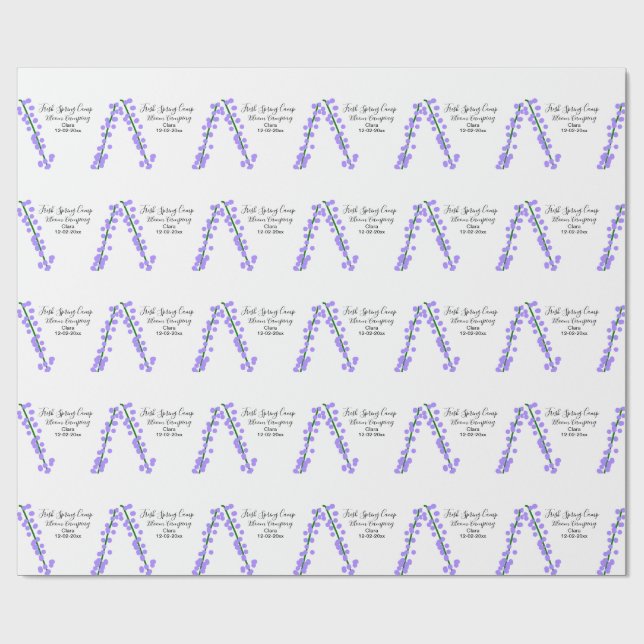 Papier Cadeau printemps frais camping fleurs de lavande nom date (Plat)