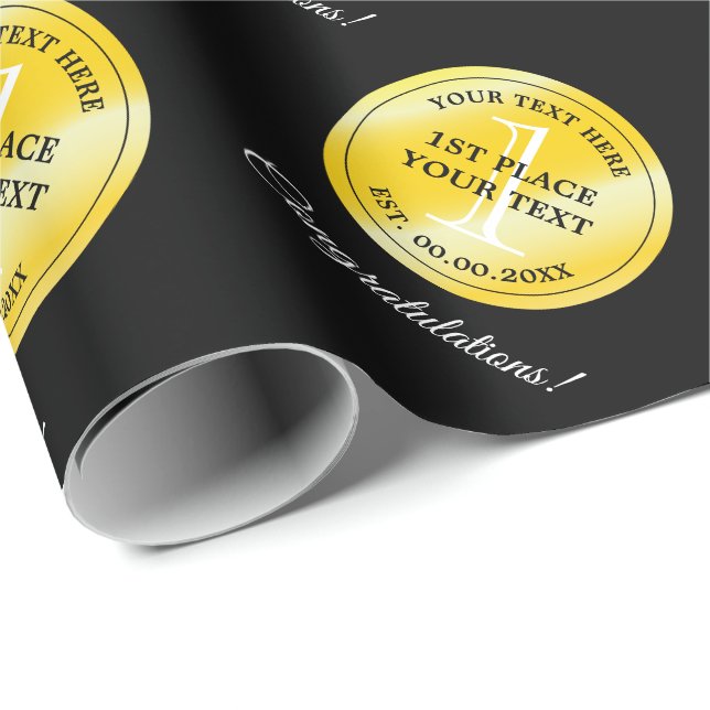 Papier Cadeau Prix de la médaille d'or première place félicitati (Coin rond)