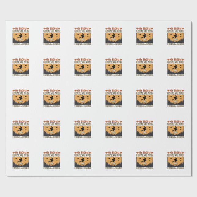 Papier Cadeau Professeur d'Halloween Balai Cassa Conception Vint (Plat)