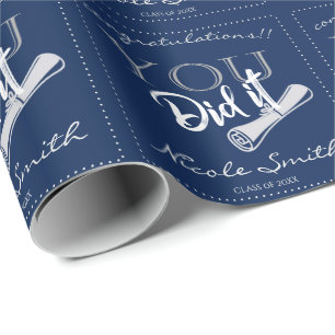 Papier Cadeau Promotion 2026 Vous avez réussi Graduation Bleu Bl