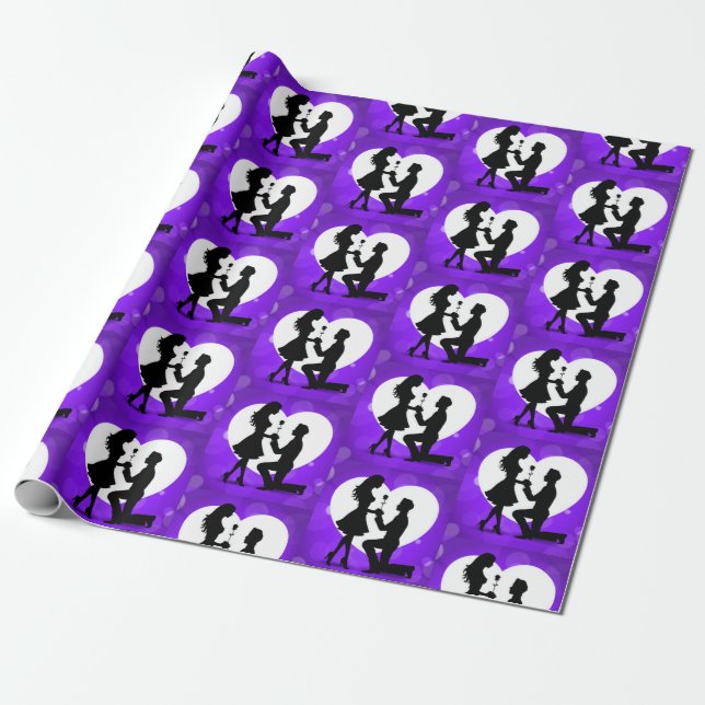 Papier Cadeau Proposition de cœur silhouette violette (Déroulé)