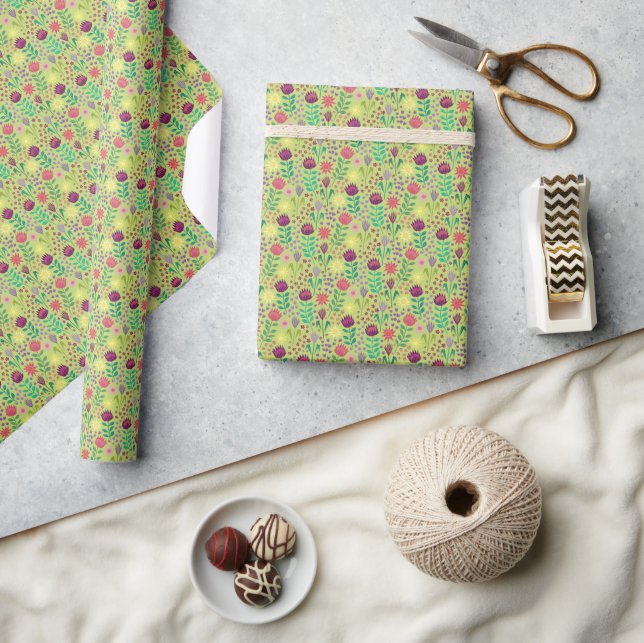 Papier Cadeau Protea Floral Block Imprimer Millefleur vert pâle (Artisanat)