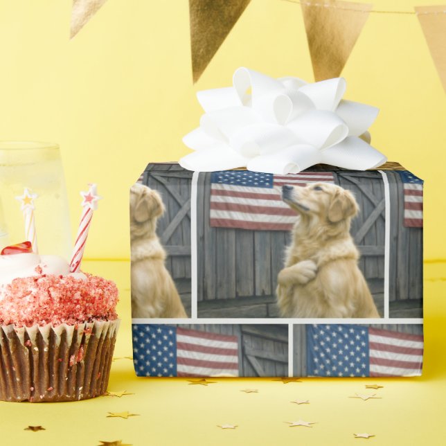 Papier Cadeau Proud Golden Retriever With American Flag (Fête d'anniversaire)