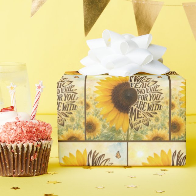 Papier Cadeau Psaume 23:4 Tournesol jaune  (Fête d'anniversaire)