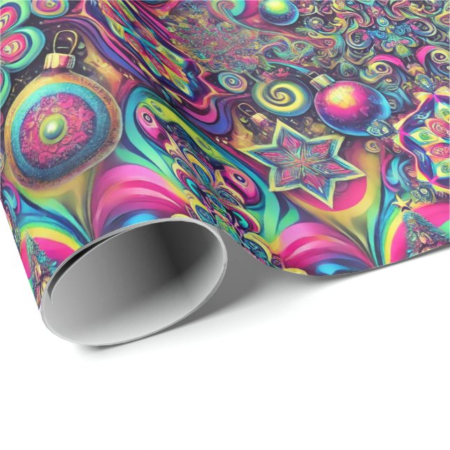Papier Cadeau Psychedelic Christmas Wrapping Paper (Coin rond)