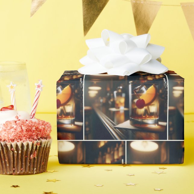 Papier Cadeau Pub Cocktail à l'ancienne (Fête d'anniversaire)