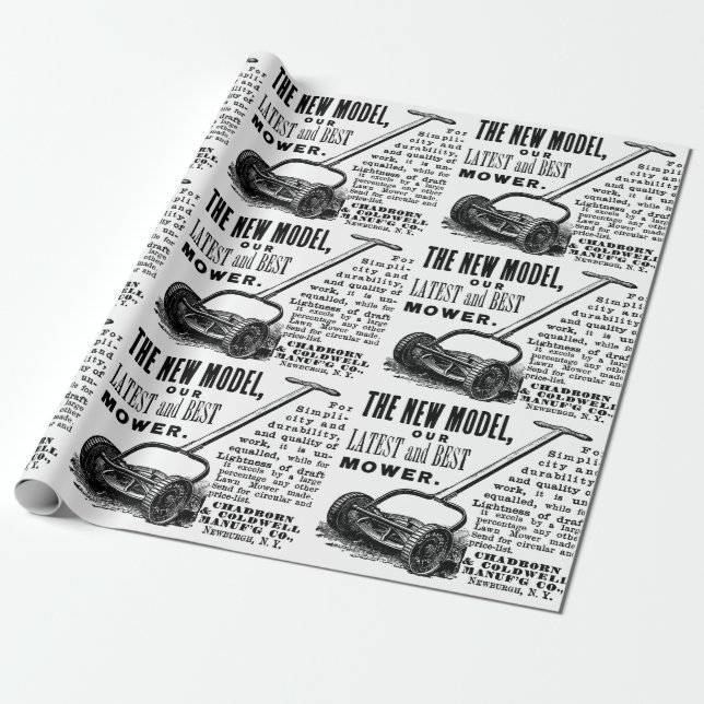 Papier Cadeau Publicité vintage tondeuse à gazon (Déroulé)