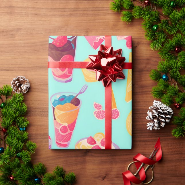 Papier Cadeau Pudding Mosaic coloré Motif personnalisé (Cadeau de vacances)