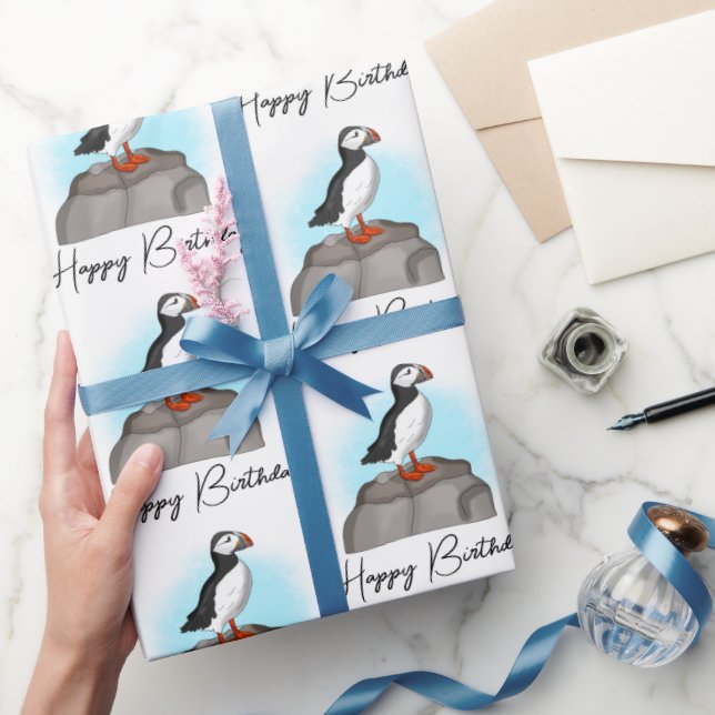 Papier Cadeau Puffin d'anniversaire personnalisé (Cadeaux)